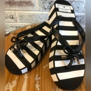 Kate Spade Black and White Striped Thick Platform Sandals with Bow